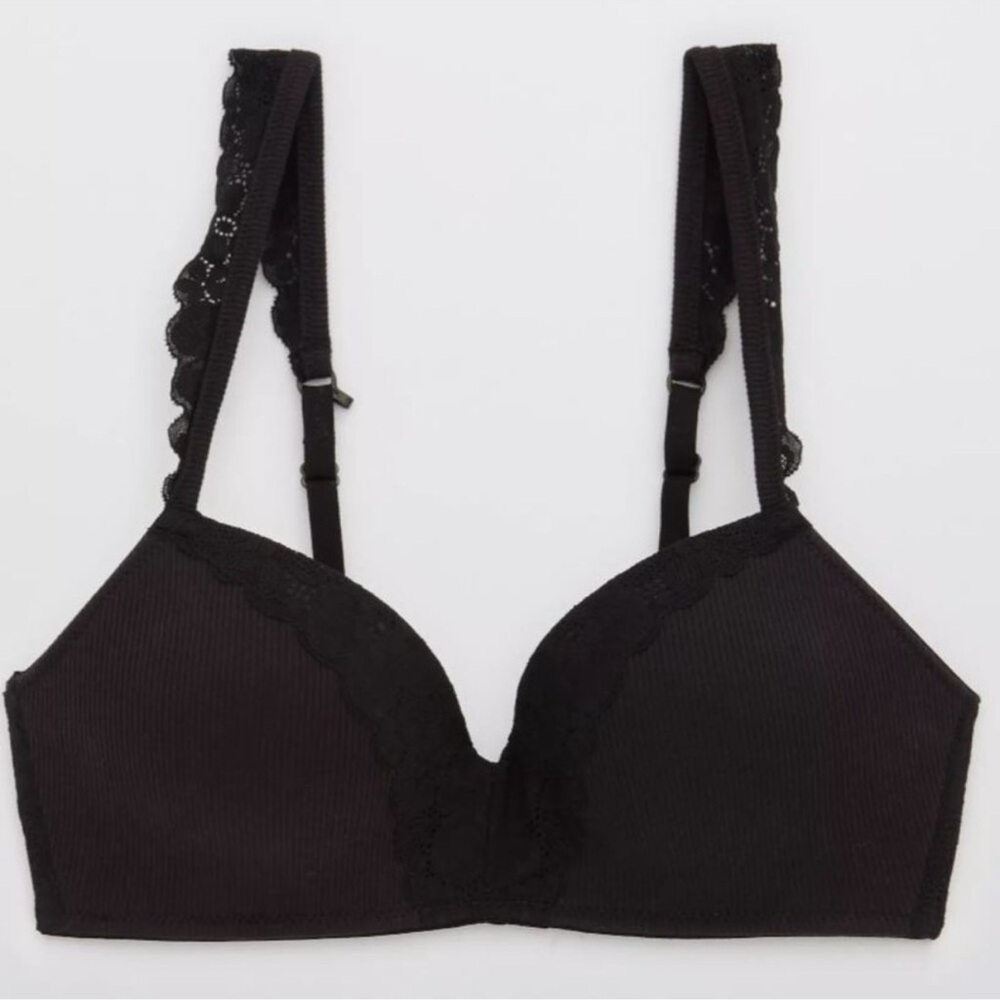 aerie wireless Black Lace Trim bra